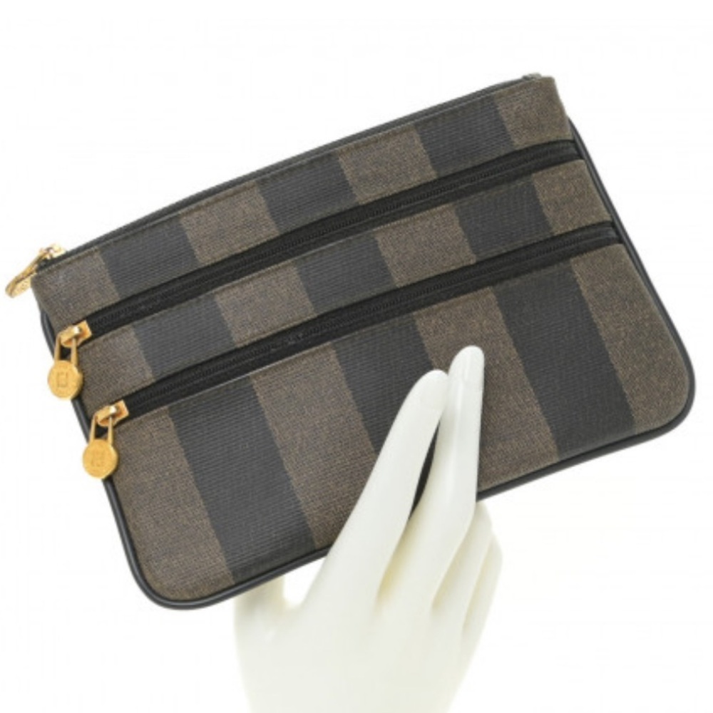 Fendi Authentic Vintage Penguin Stripe Tobacco 3 Zip Clutch/Pouch.MA100 - Picture 4 of 15